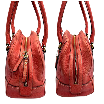 COACH Mini Boston Hand Bag Leather Red Pink Shoulder Small