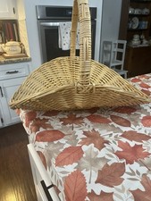 Large Mid Century French Style Flower Gathering Wicker Basket with Handle