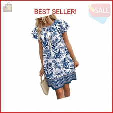 OFEEFAN Dresses for Women 2026 Spring Summer Sundresses Boho Floral Beach Vacati