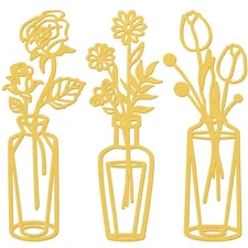 MorningRo 3 Pieces Metal Flowers Wall Decor Vase Rustic Farmhouse Gold