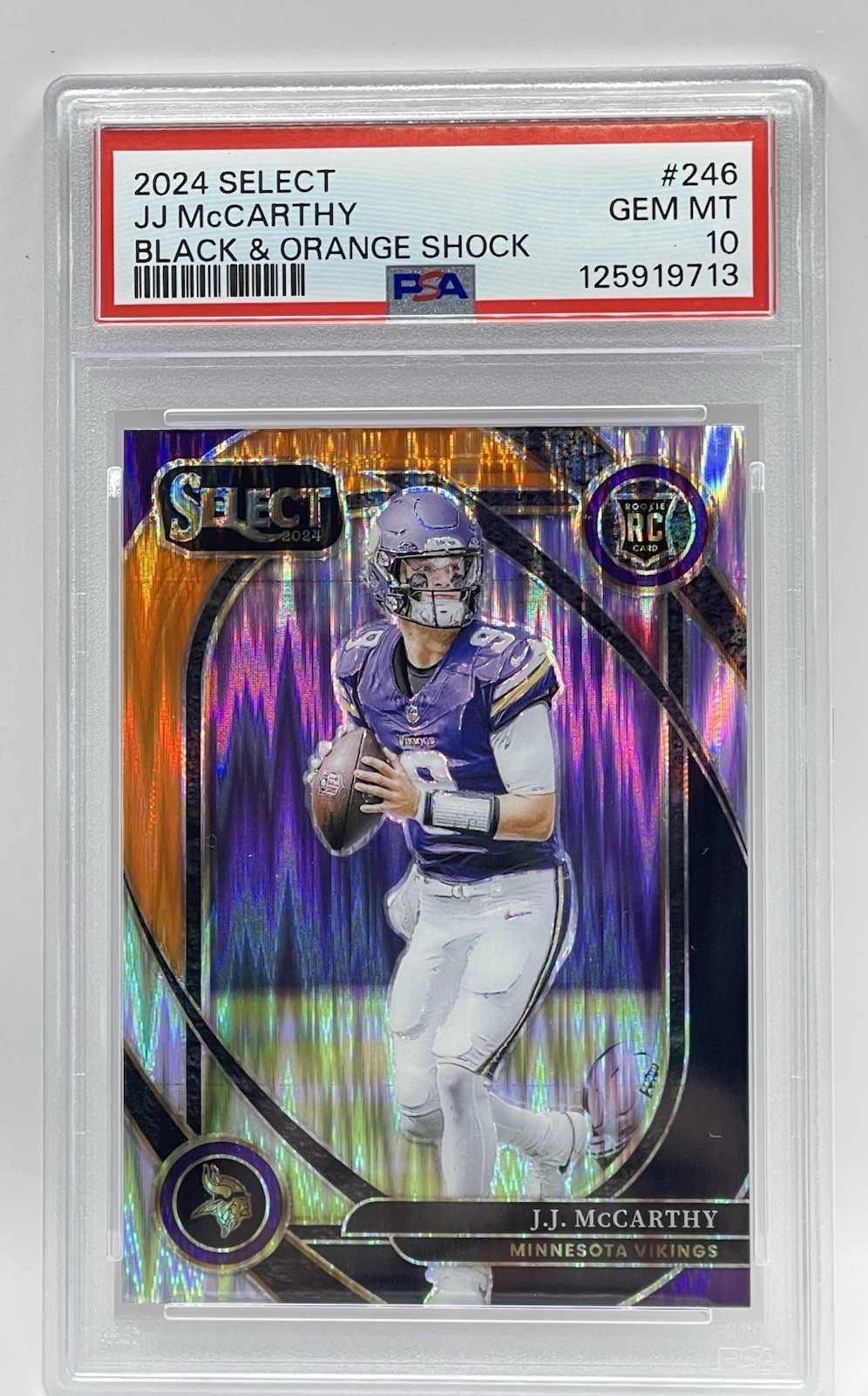 2024 Panini Select - Club Level J.J. McCarthy #246 Black & Orange Shock PSA 10