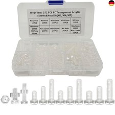 252 Stück M3 M4 M5 PC Transparente Acryl Schrauben und Muttern Kit, Kunststoff 