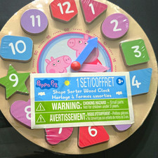 Peppa Pig Shape Sorter Wooden Clock 12-Piece Set Alphabet Ages 3 MPN 68008