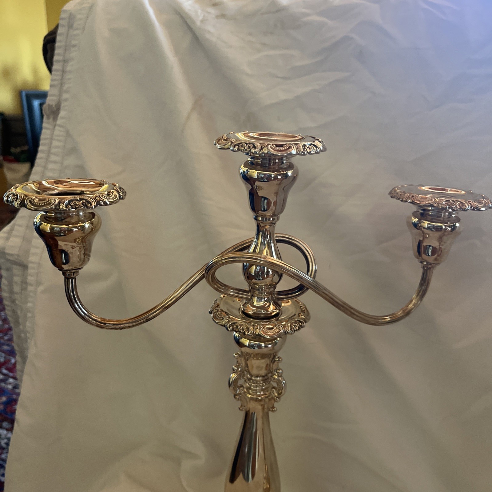 Vintage Wallace Baroque Silverplate 3 Arm Candleabras Candle Holders Set Of 2
