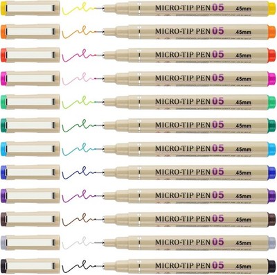12 Colors] 05 Micro, Fineliner Pen Set Ink, Fine Point Pen,Multi-liner,