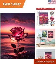 Brilliant Red Roses and Beach 5D Diamond Art Kit - Perfect for Beginners