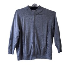 Lands End Mens Full Zip Mock Neck Sweater 2XL Gray Cotton Modal Blend