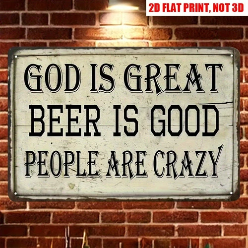 2D Vintage God Is Great Beer Is Good Metal Sign Humor Bar/Pub Decor Beer Lovers