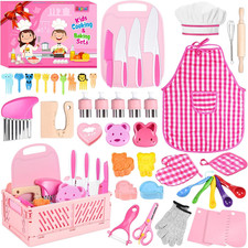 Kids Cooking Set with Kitchen Tools and Baking Accessories, 48PCS Toddler Chef