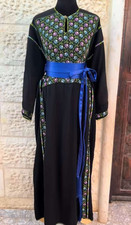 Vintage Palestinian Handmade Stitches Embroidery Fabric Wedding Dress Thoub