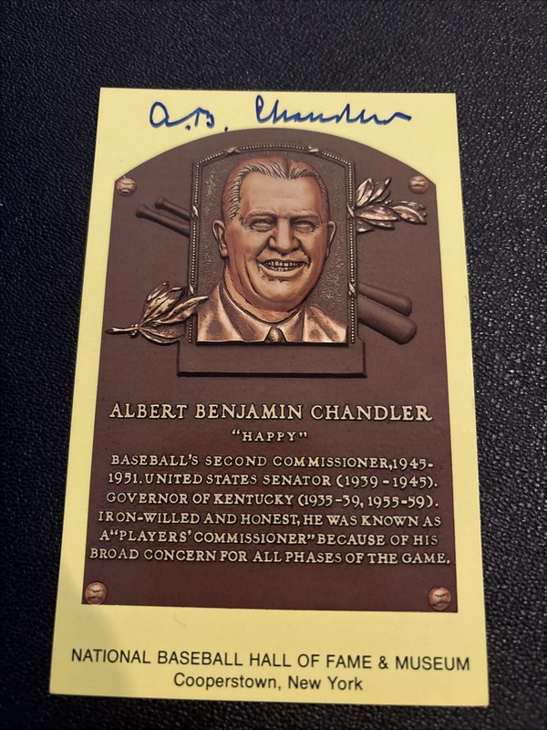 BASEBALL~SIGNED AB (HAPPY) CHANDLER HALL OF FAME PLAQUE POSTCARD~