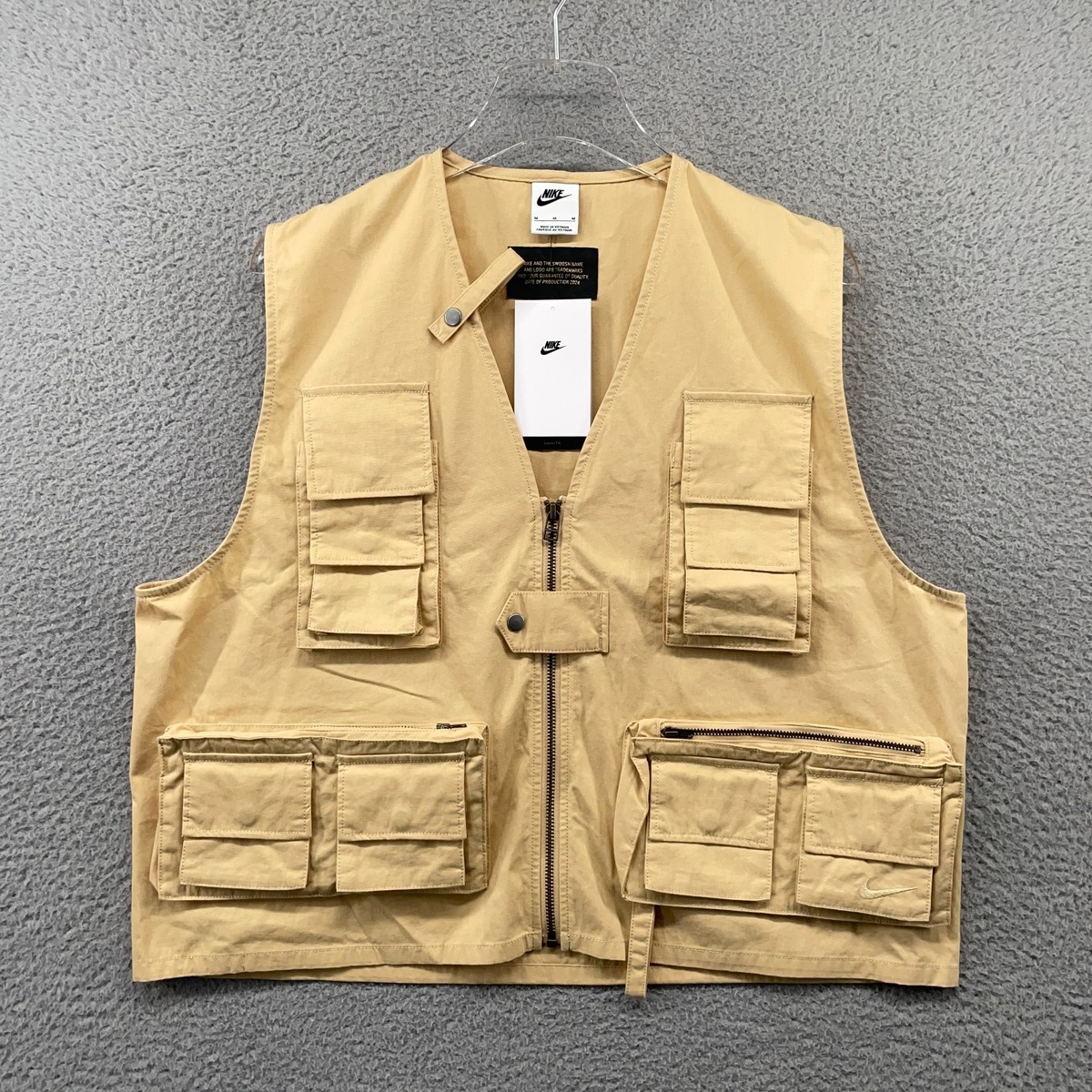 Nike Life Utility Vest Mens Medium Beige Multi Pocket Fishing