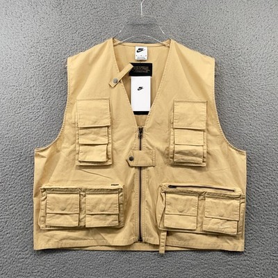 Nike Life Utility Vest Mens Medium Beige Multi Pocket Fishing