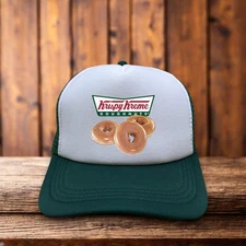 Krispy Kreme Doughnuts Mens Trucker Hat Green Retro Logo Baseball Cap