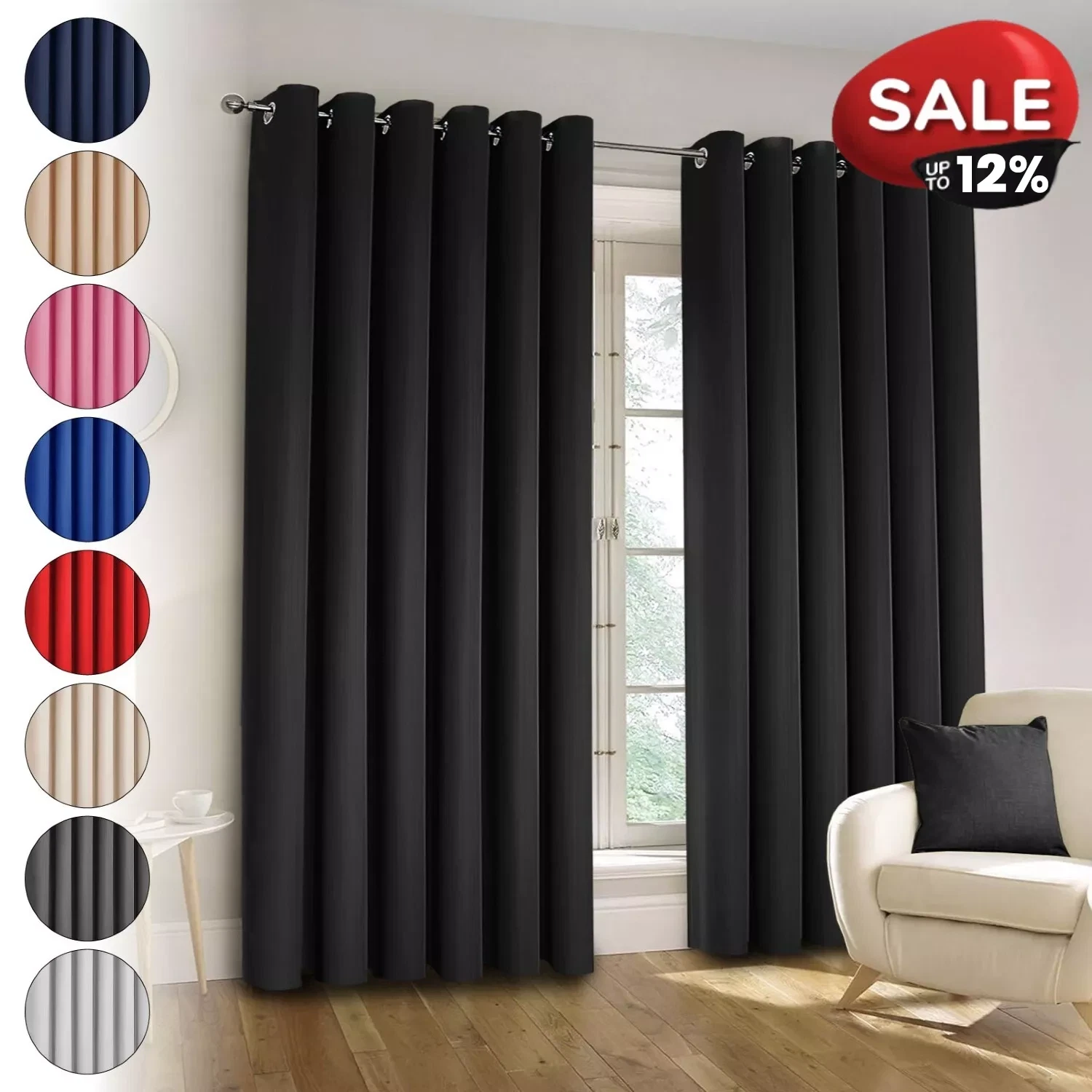 Plain Blackout Eyelet Curtains Ready Made Ring Top Thick Curtains With Tie Backs
Opens in a new wind