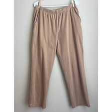 Lands End Sport Knit Tan Khaki Cotton Elastic Waist Straight Leg Pants Medium