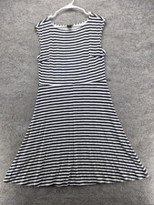 Ann Taylor Dress Womens Small Navy White Striped Sleeveless Fit Flare Casual