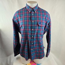 Vintage Wrangler Shirt Mens XL Blue Button Up Plaid Western Made in USA Cowboy