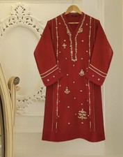 Agha Noor Red Embroidered Shirt Eid/Party Wear Pakistani