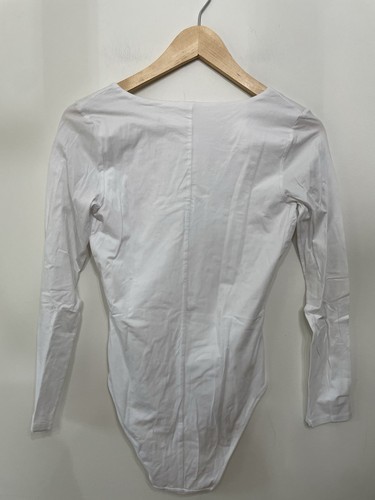 NWOT Everlane The Long-Sleeve V-Neck Bodysuit White Cheeky Cotton Women’s M - Picture 5 of 9