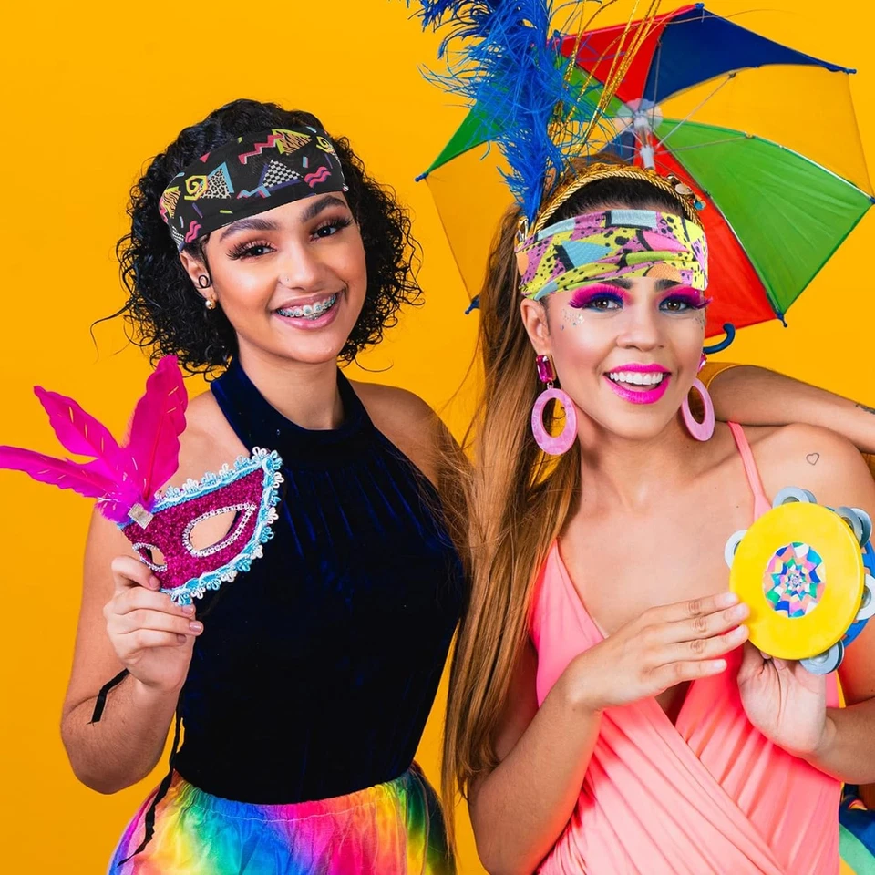 4 peças lenços de cabeça com estampa retrô 80s bandana neon faixa de cabeça ioga esporte tubarão - Imagem 3 de 4