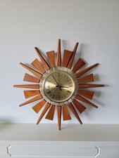 Vintage Anstey & Wilson Sunburst Wall Clock Teak Mid Century England
