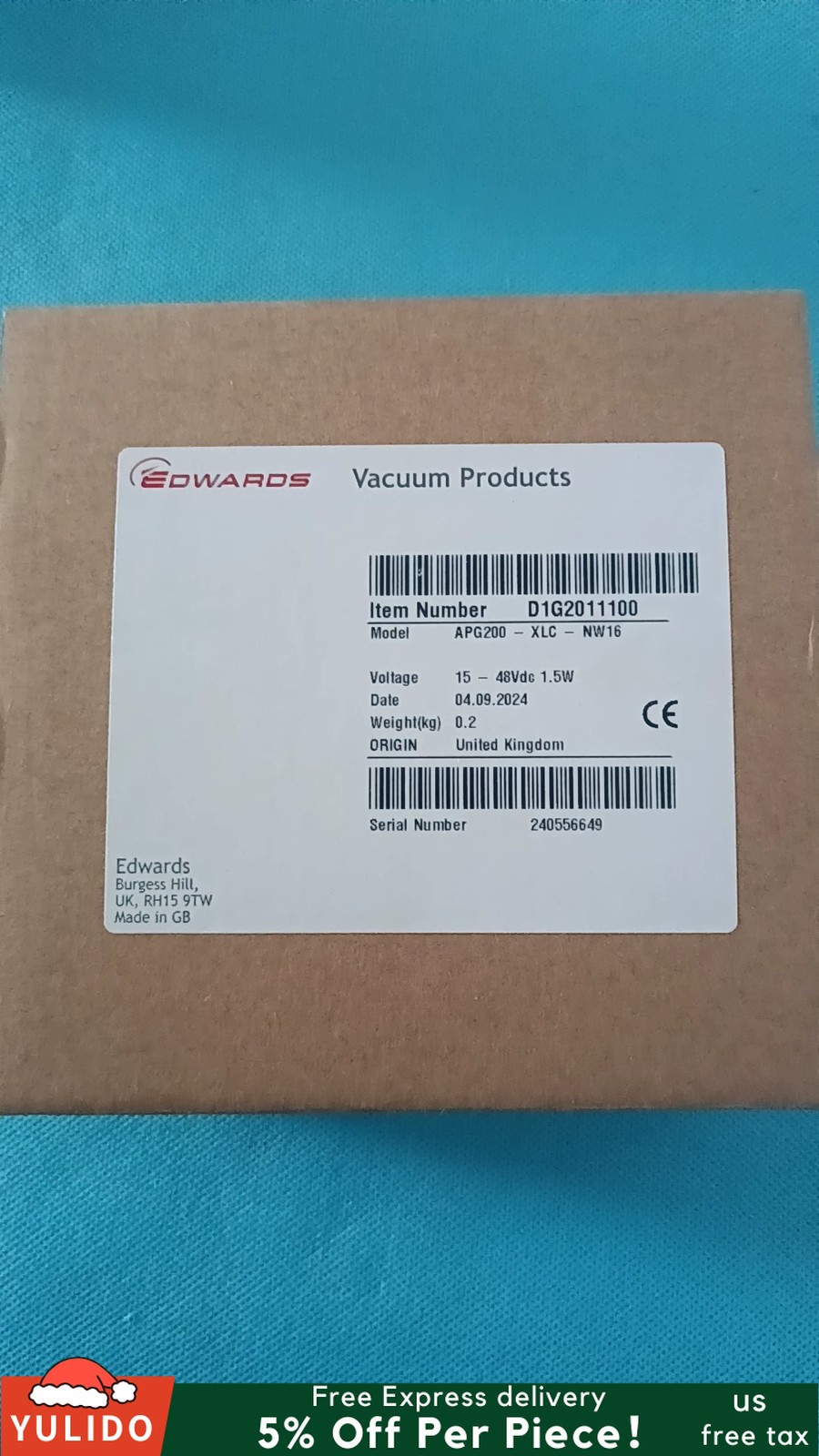 Edwards APG200-XLC NW16 Vacuum Gauge D1G2011100 Vacuum Sensor Shipped via Ex