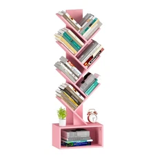 Tree Bookshelf - 6 Shelf Retro Floor Standing Bookcase, Tall Wood Book Storag...