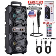 Portable Bluetooth Speaker Dual 6.5'' Sub woofer Stereo Sound System PA Party