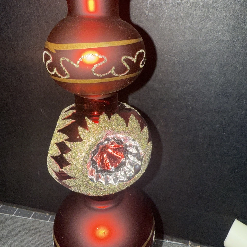 "Árbol de Navidad de vidrio alemán vintage sangría 16"" oro rojo" Foto 2 de 3