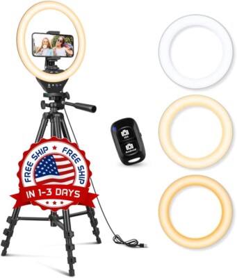 Anillo de luz de 10'' con trípode extensible de 50'', luces