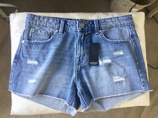 Jeff Co Distressed Blue Denim Mid Rise Shorts Size UK 8 - 10 New With Tags..