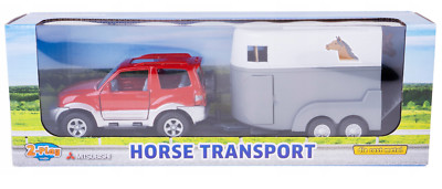 Mitsubishi Pajero mit Anhänger + Pferde Diecast Auto Spielzeug Pull Back Open Door 1:32