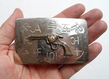 VINTAGE 1970s? SIX-SHOOTER REVOLVER GUN & RANCH BRANDS, MADE IN USA, BELT BUCKLE