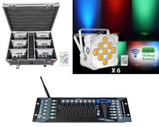 Rockville BEST PACK 60 6 White Rechargeable Lights Case Wireless DMX Controller