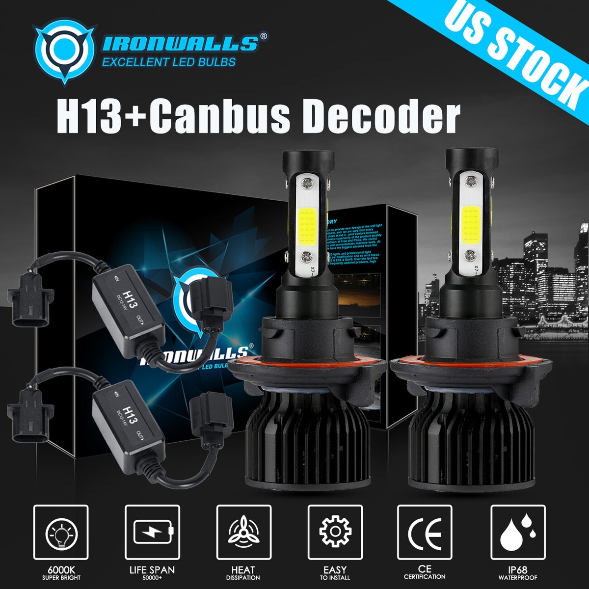 H13 9008 LED Headlight Bulb+Canbus Decoder for Dodge Ram 1500 2500