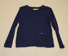 Vineyard Vines Girls Navy Pullover Top with Eyelet Front Pockets, Size L 14 