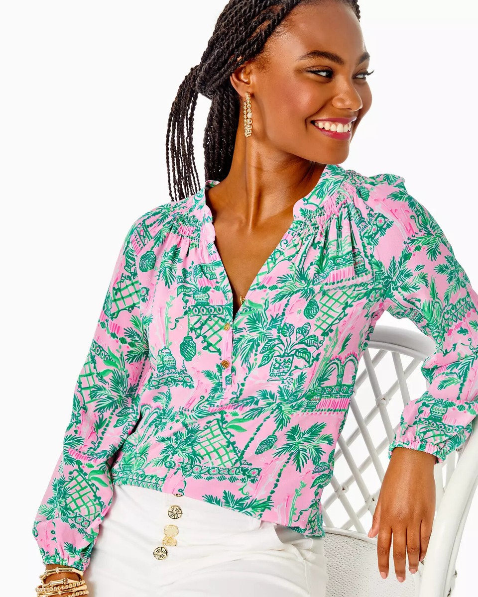(取寄) リリー ピュリッツァー レディース エルザ トップ Lilly Pulitzer women Elsa Top Multi Via Del Mar Lilly Pulitzer Women's Elsa Top, Conch Shell Pink Flamingle
