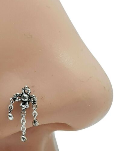 Flower Nose Stud Loop 3 Ball Chain Exotic 20g (0.8mm) 925 Silver Ball End Pin - Picture 1 of 19
