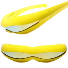Wrap Around Yellow Mirrored Lens Costume Robot Cyclops Futuristic Sunglasses
