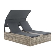 Doppelliege Sonnenliege Outdoor Liege 2 Personen mit Dach Garten Bett Juskys®