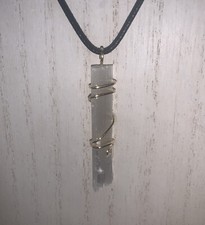 Handmade Selenite Stick Pendant Gold Tone Wire Protection Stone Necklace Reiki