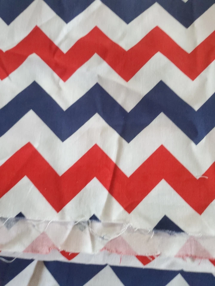 2012 Riley Blake Design Red Blue Chevron Fabric Remnant Patriotic 60"W x 112" L - Image 2 of 4