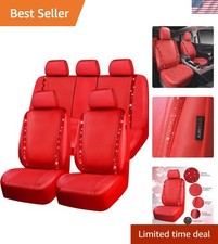 Car Seat Cover Full Set Rhinestone Waterproof Faux Leather Universal Fit Car Seat Cover Full Set Rhinestone Waterproof Faux Leather Universal Fit