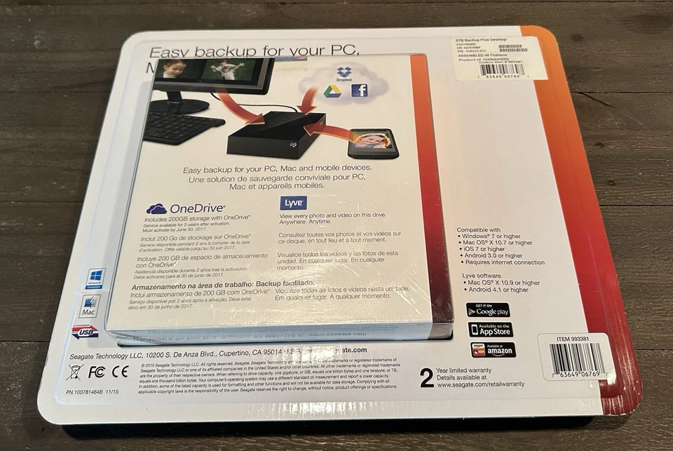 Seagate Backup Plus Desktop 5TB Hard Drive USB 3.0 STDT5000600 New Sealed - Image 3 of 4