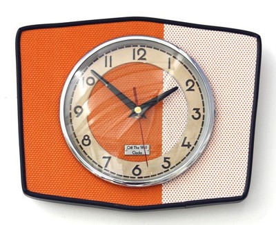 NEU 25cm Retro Orange Wanduhr - Mid Century Stil Vintage French Formica