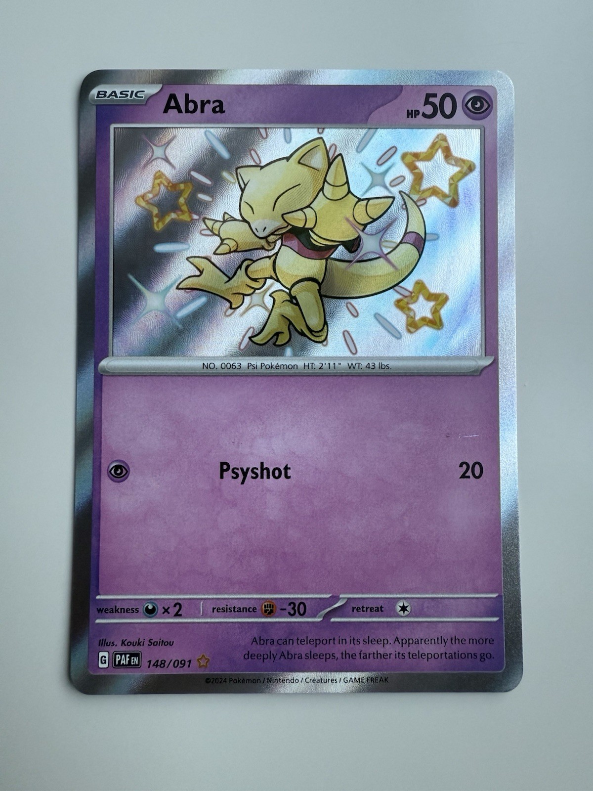 Abra - 148/091 - Pokemon Paldean Fates Shiny Rare Card NM