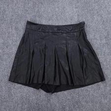 Shinestar Skort Womens Large Black Faux Leather Pleated High Waist Mini