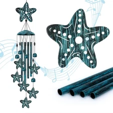 Starfish Wind Chimes for Outside, Large Starfish Gifts for Women, Blue Marine...