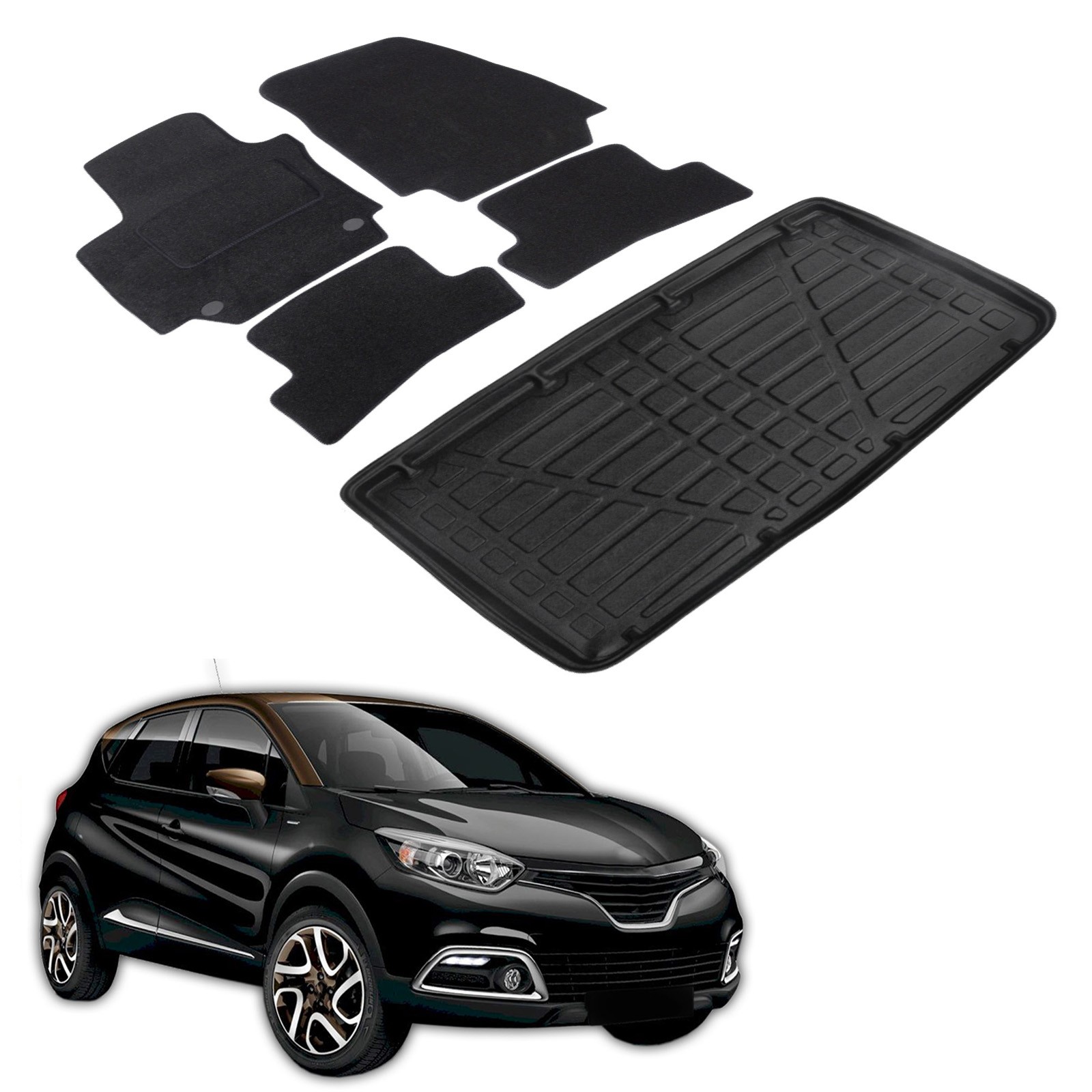Jeu de tapis et tapis de coffre pour Renault Captur protection sol étanche